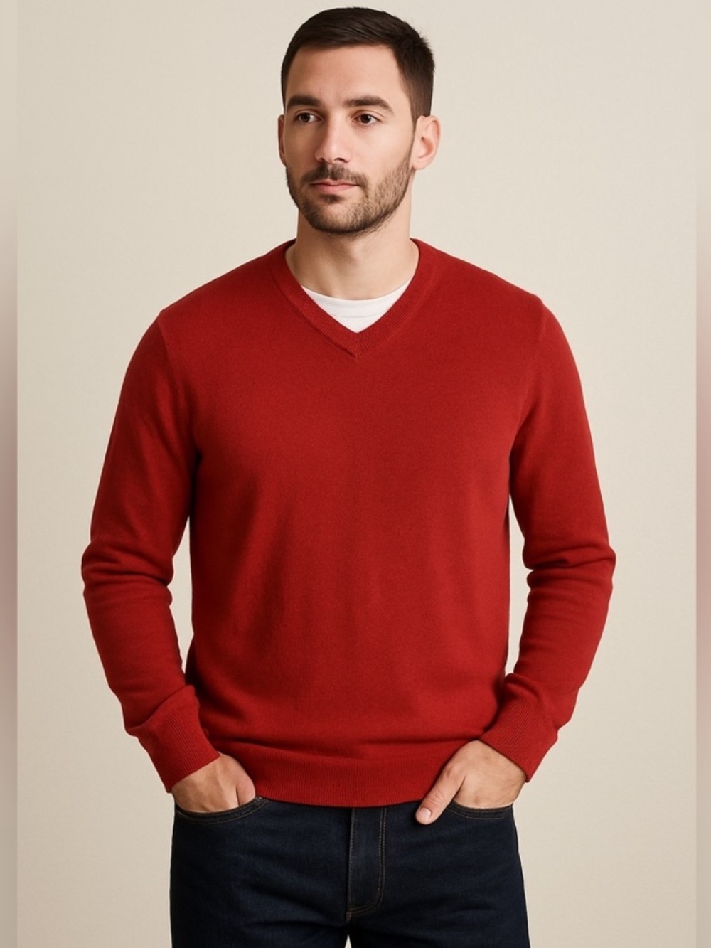 Brooks Brothers 346 Crimson V-Neck Wool Blend Sweater